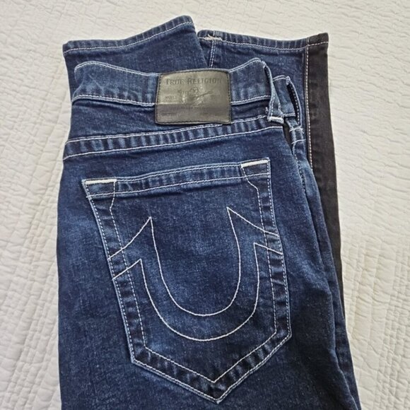 True Religion Marco Jeans Men's 34x28 Color Block Black Blue Tapered Stretch EUC - Picture 3 of 16